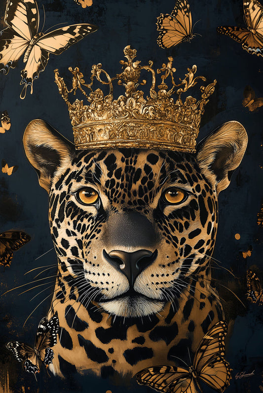 Glasschilderij 80x120cm Panter met kroon