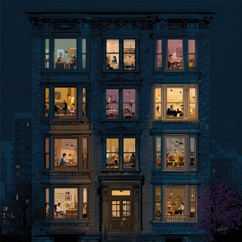 Glasbild «Wohnhaus am Abend 1» 80 × 80 cm