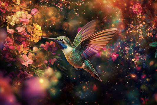 Glasschilderij 80x120cm Vliegende kolibri naar links