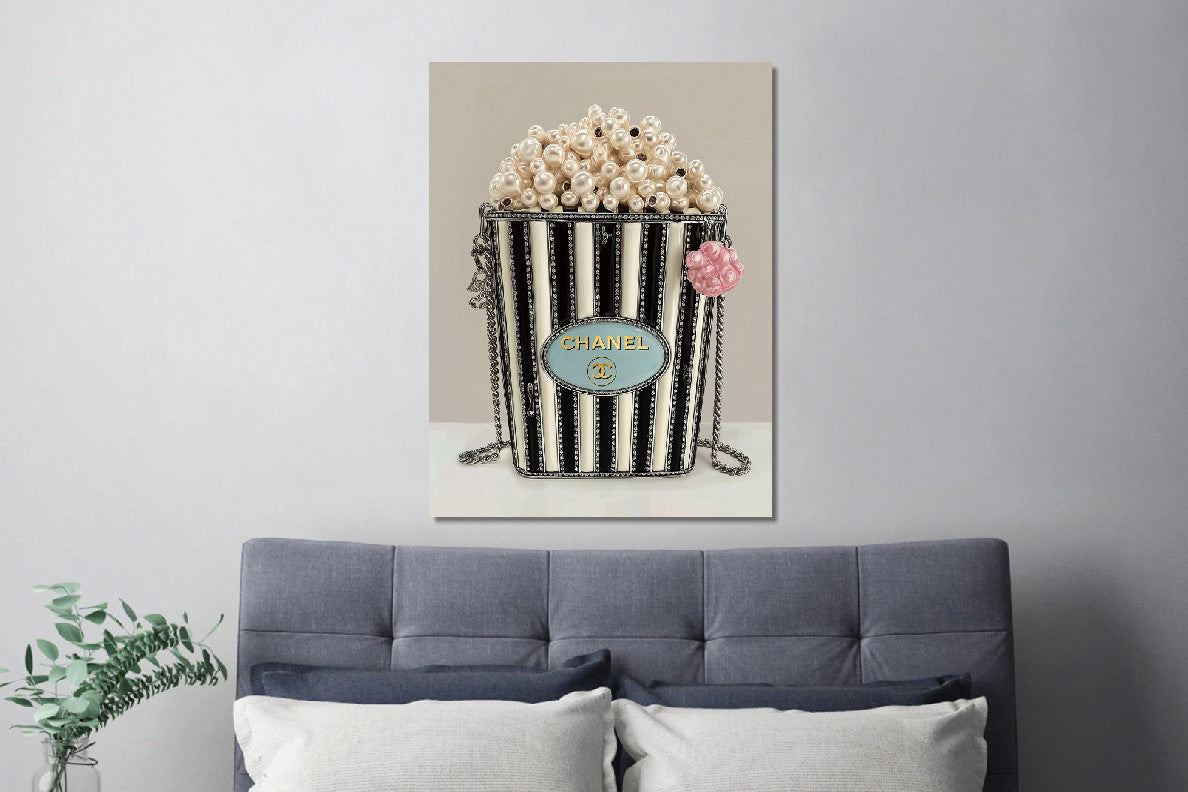 Glasbild «Popcorn schwarz/weiss» 60 × 80 cm – Goldfolie – Ansicht 2
