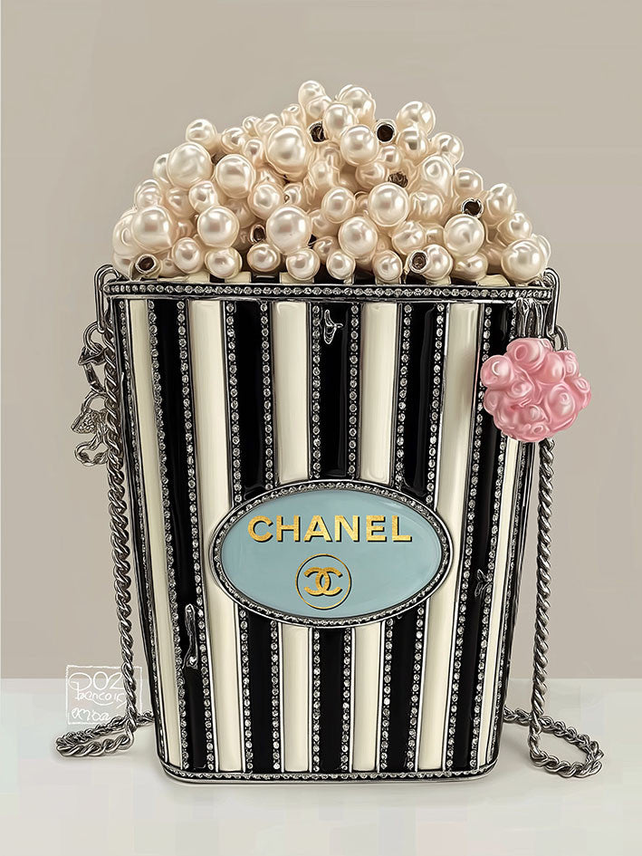 Glasbild «Popcorn schwarz/weiss» 60 × 80 cm – Goldfolie