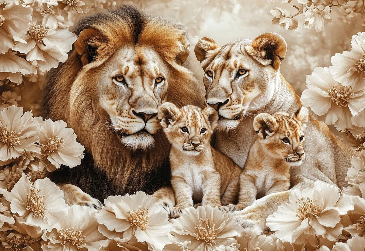 Glasschilderij 160x110cm Getekende leeuwen