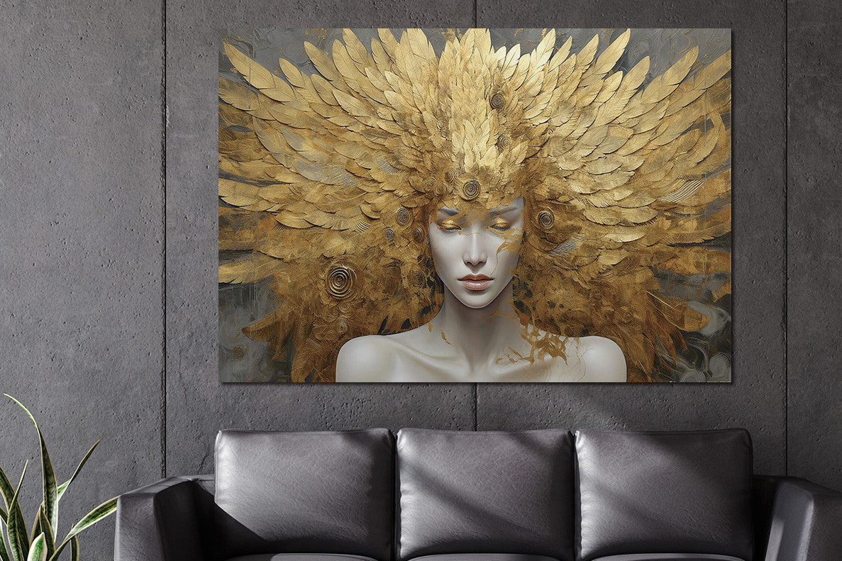 Glasbild «Frau mit goldener Kopfbedeckung» 160 × 110 cm – Ansicht 2