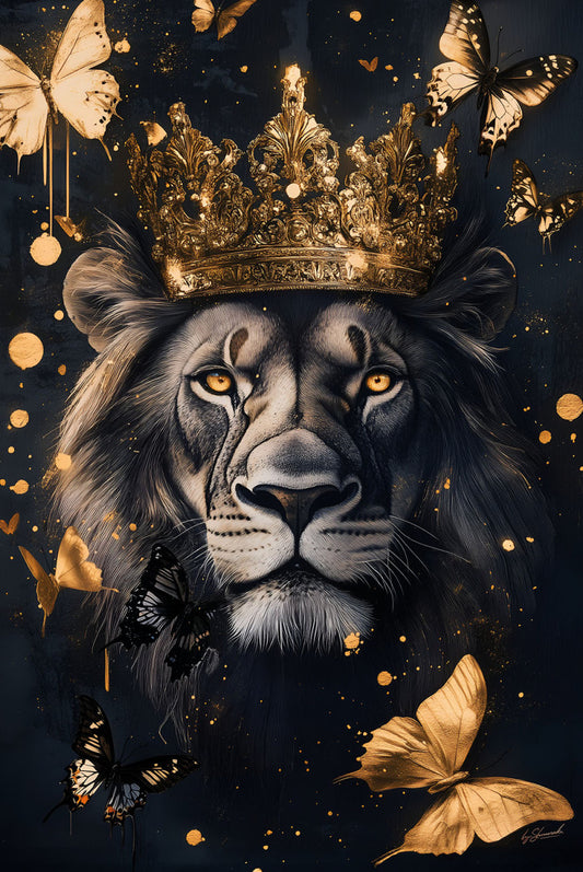 Glasschilderij 80x120cm Leeuw met kroon