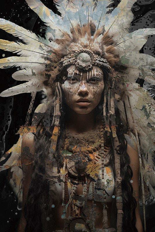 Glasschilderij 80x120cm Indiaan met lange tooi