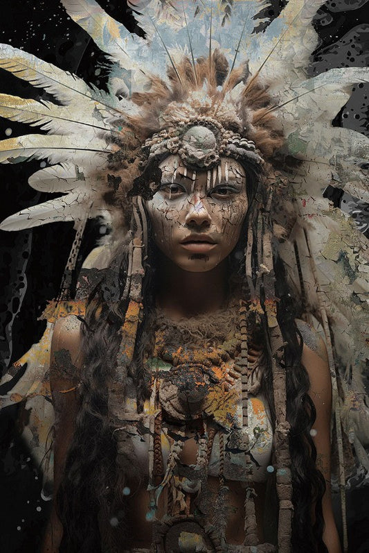 Glasschilderij 80x120cm Indiaan met lange tooi