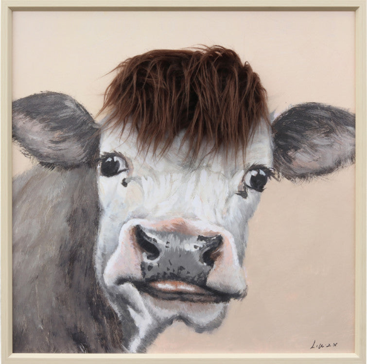 Ingelijst schilderij met imitatie bont 60x60cm Koe zwart