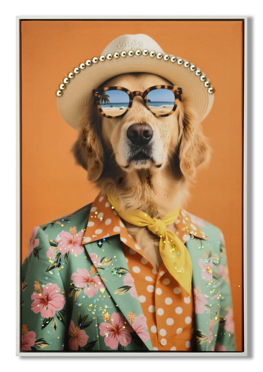 Leinwandbild «Hund mit Hut» mit Rahmen 52 × 72 cm – Hochglanz-Finish