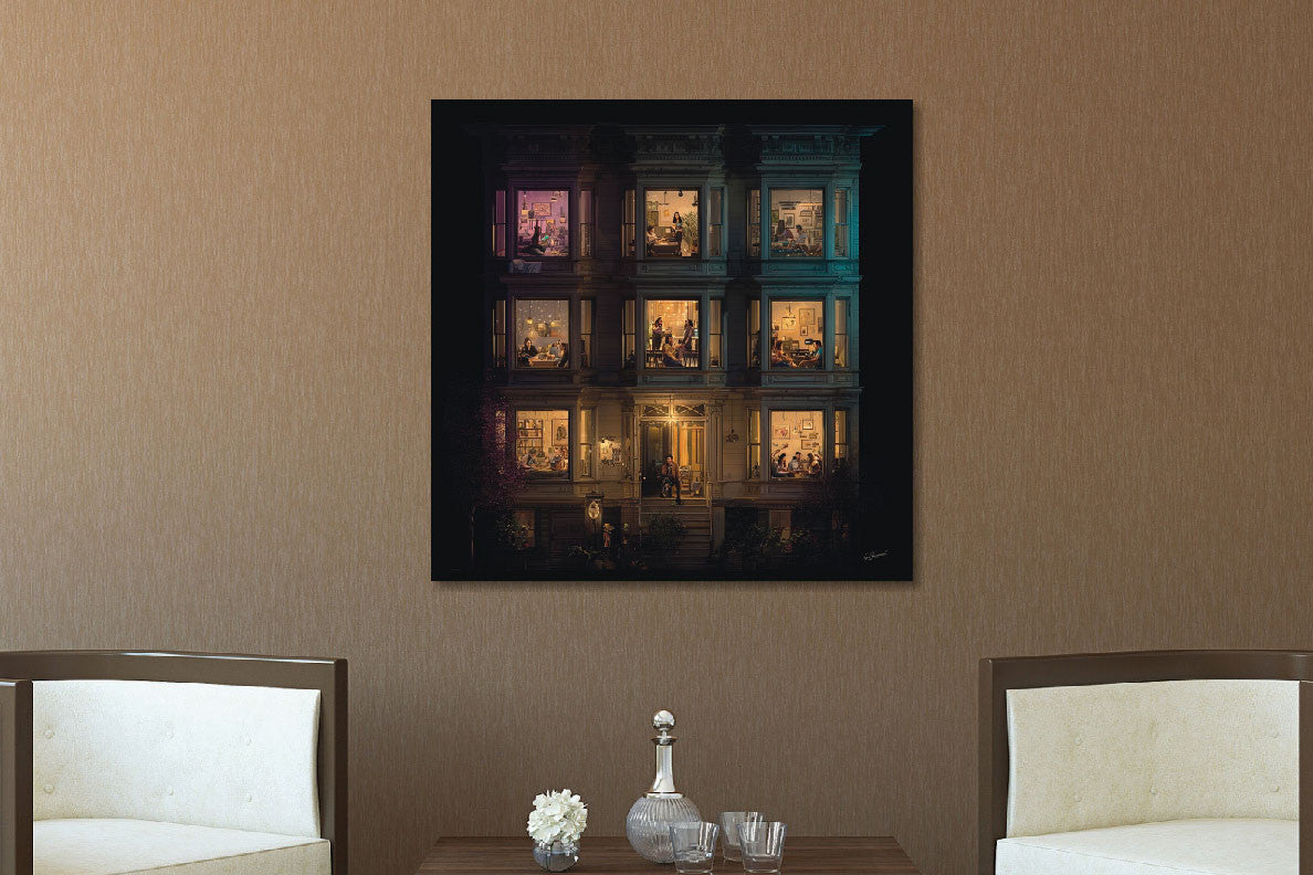 Glasbild «Wohnhaus am Abend 2» 80 × 80 cm – Ansicht 2