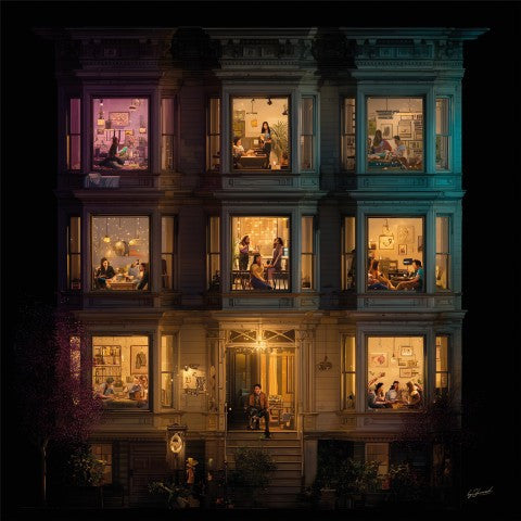 Glasbild «Wohnhaus am Abend 2» 80 × 80 cm