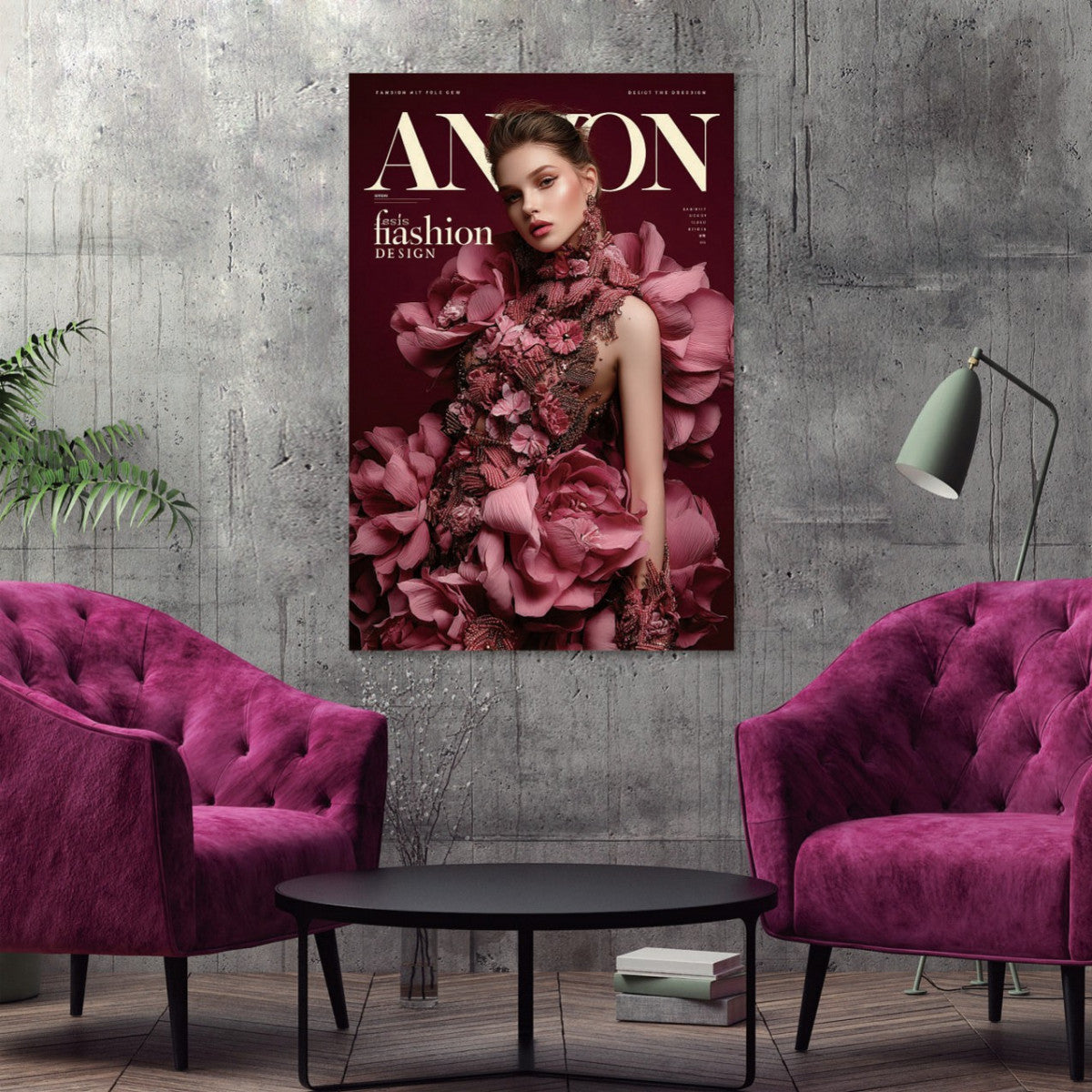 Glasbild «Modemagazin mit rosa Kleid» 80 × 120 cm – Ansicht 2