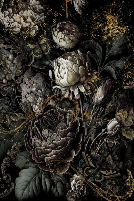 Glasschilderij 80x120cm Donker boeket