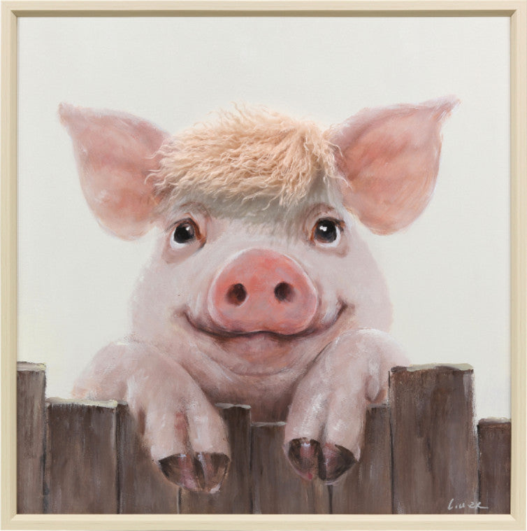 Ingelijst schilderij met imitatie bont 60x60cm Varken