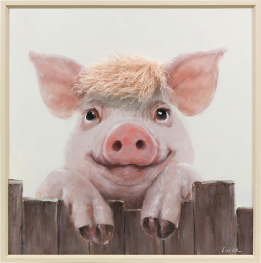 Ingelijst schilderij met imitatie bont 60x60cm Varken