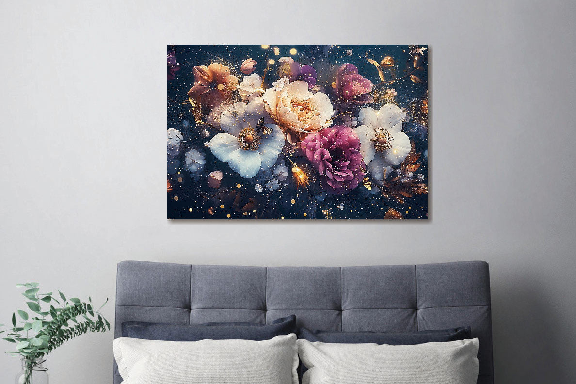 Glasbild «Blumen mit Lichtern» 80 × 120 cm – Ansicht 2