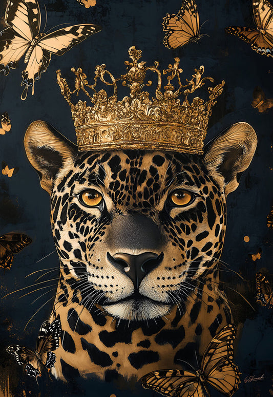 Glasschilderij 110x160cm Panter met kroon