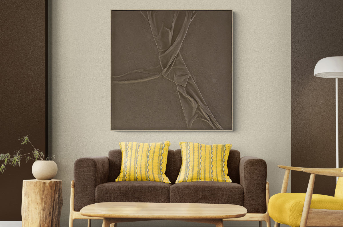 Ölgemälde «Gefaltetes Braun» 120 × 120 cm mit Rahmen, handgemalt