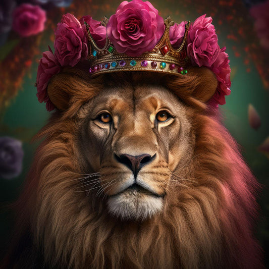 Glasschilderij 80x80cm Leeuw met kroon