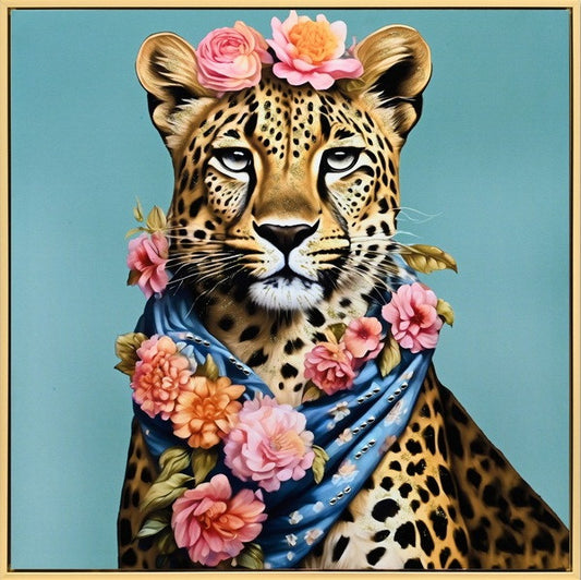Canvas incl. lijst 63x63cm Glitter & glans finish Cheetah