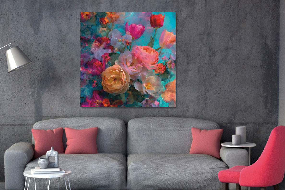 Glasbild «Gemalte Blumen» 80 × 80 cm – Ansicht 2