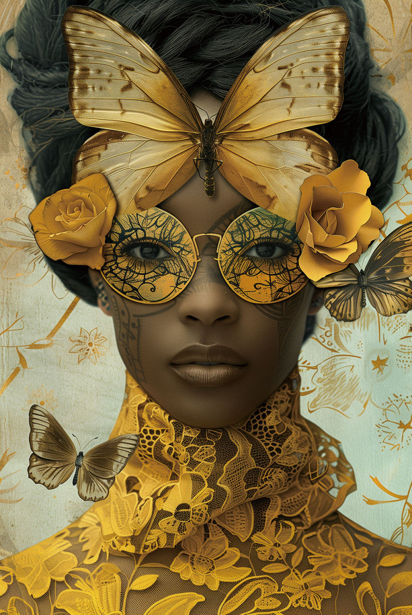 Glasschilderij 80x120cm Dame met vlinder