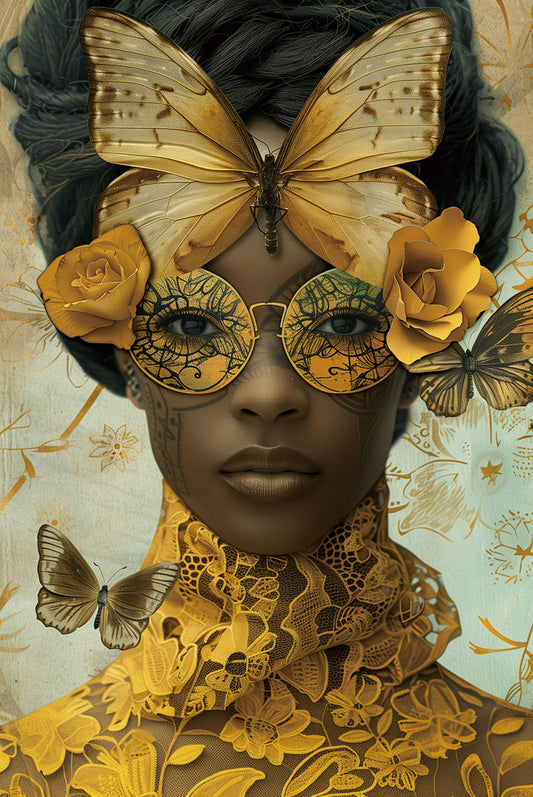 Glasschilderij 80x120cm Dame met vlinder