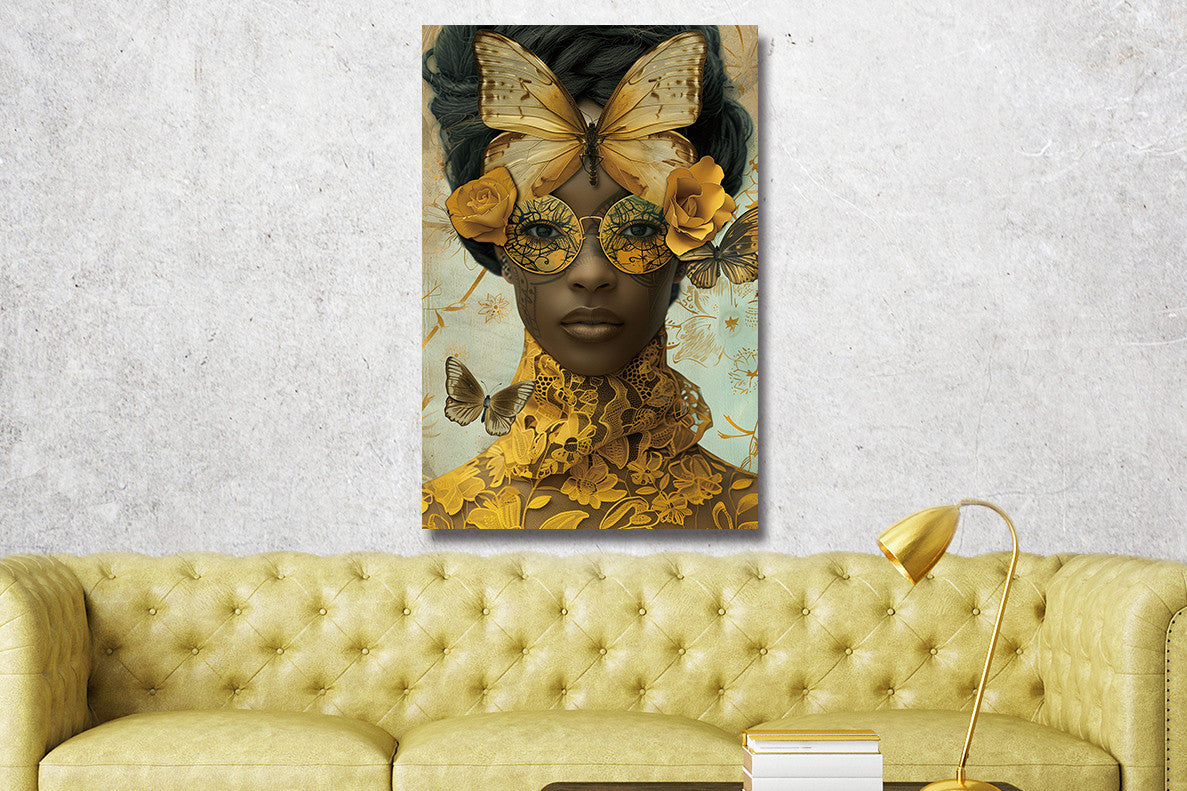 Glasbild «Dame mit Schmetterling» 80 × 120 cm – Ansicht 2