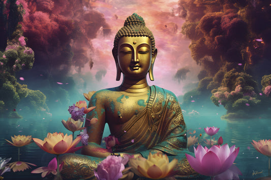 Glasschilderij 120x80cm Gouden boeddha