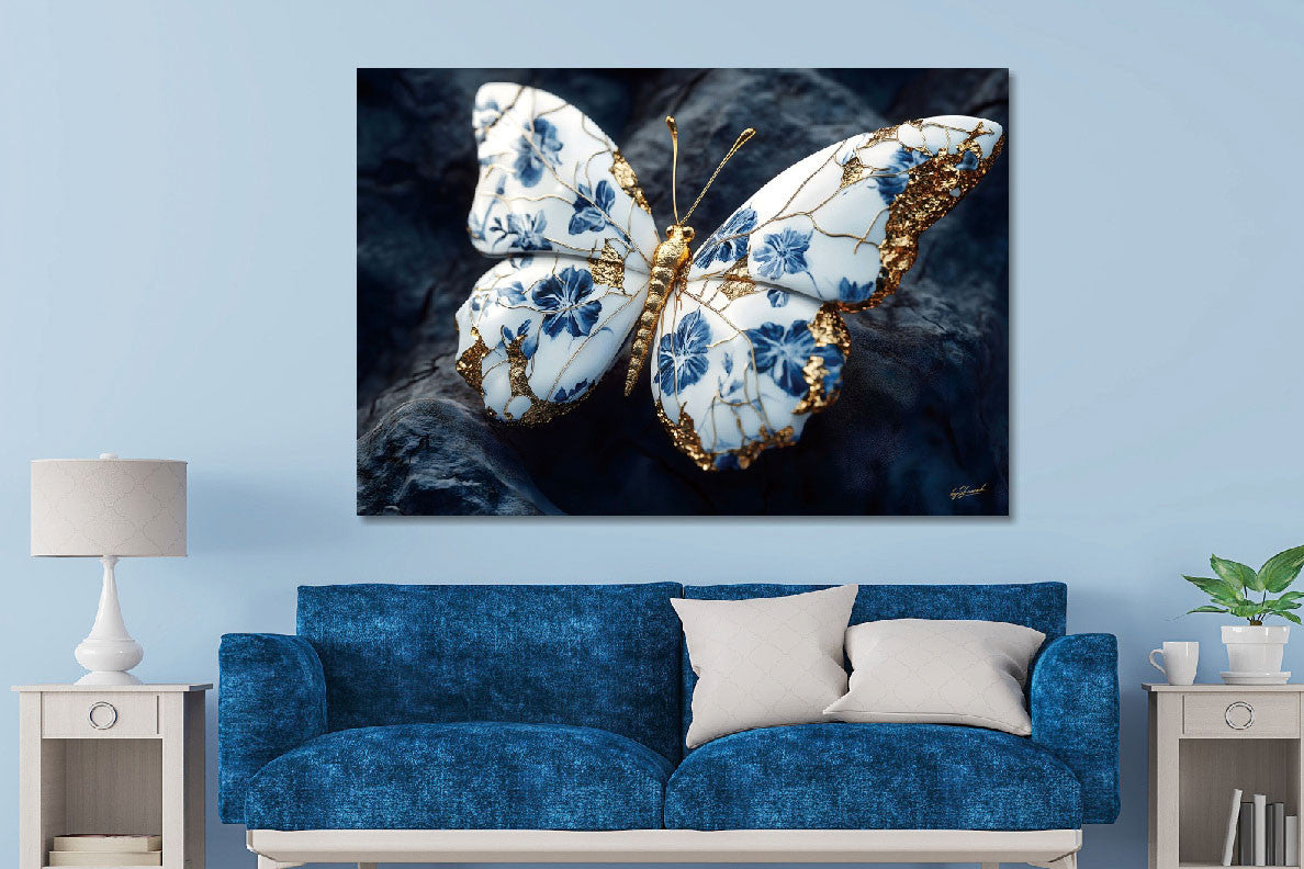 Glasbild «Schmetterling blau/weiss» 160 × 110 cm – Ansicht 2