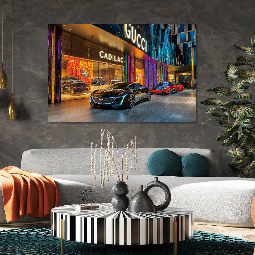 Glasbild «Sportwagen im Einkaufszentrum» 120 × 80 cm – Ansicht 2