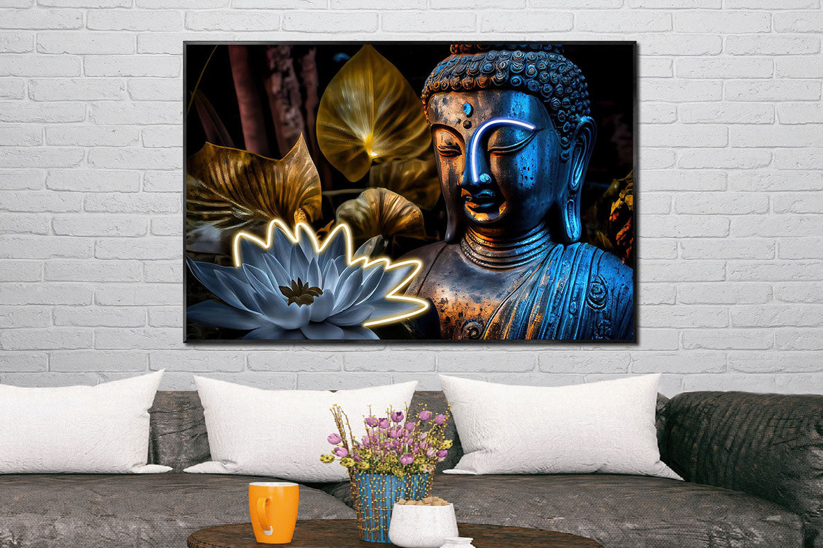 Glasbild «Buddha» 120 × 80 cm – mit LED & Rahmen – Ansicht 2