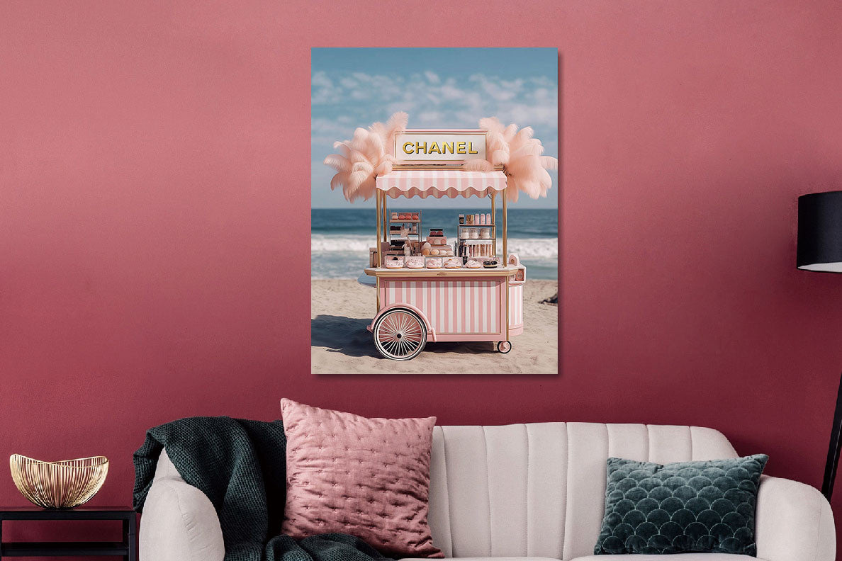 Glasbild «Rosa Eiswagen» 60 × 80 cm – Goldfolie – Ansicht 2