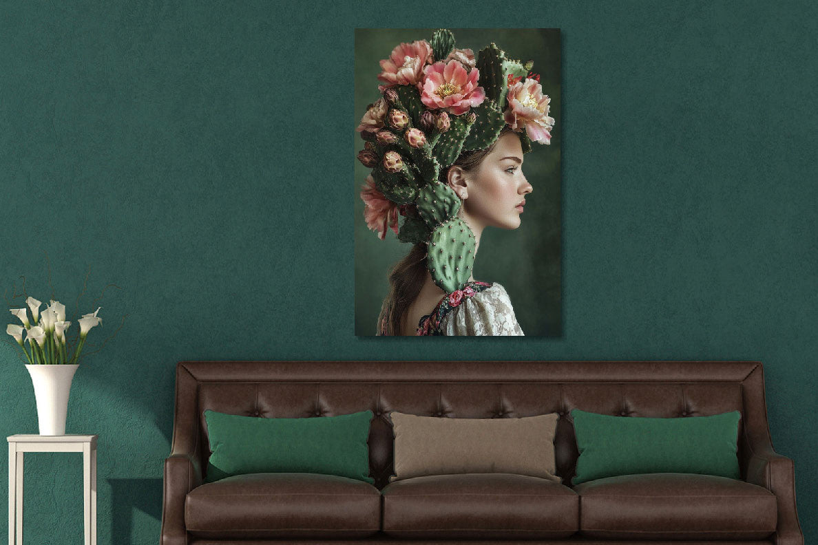 Glasbild «Frau mit Kakteen» 80 × 120 cm – Ansicht 2