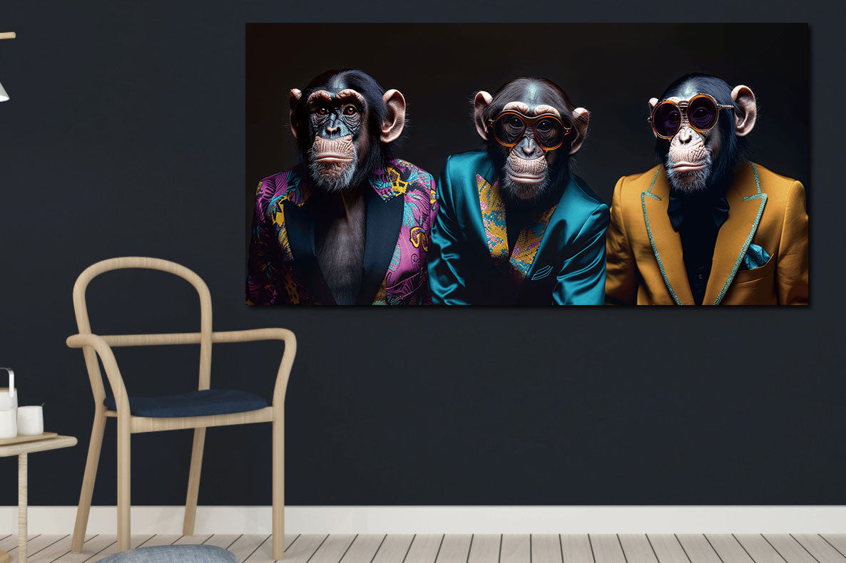 Glasbild «3 Affen im Anzug» 160 × 80 cm – Ansicht 2
