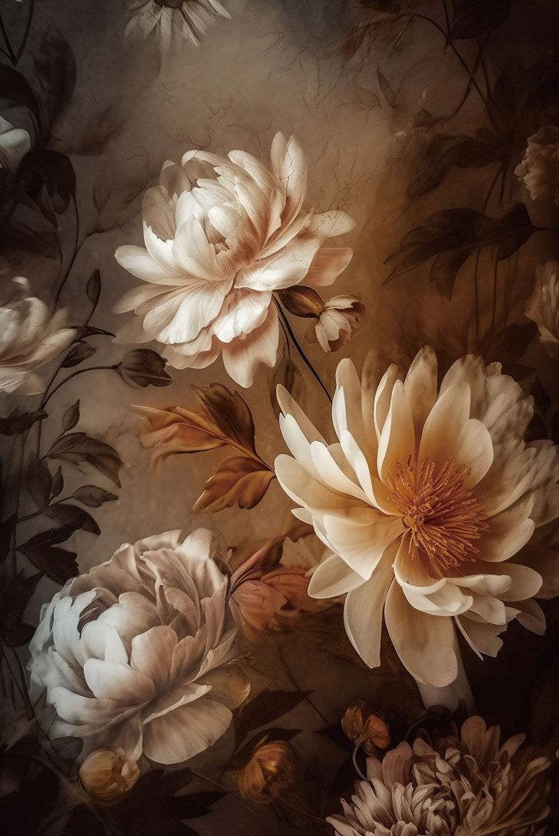 Glasschilderij 80x120cm Witte bloemen