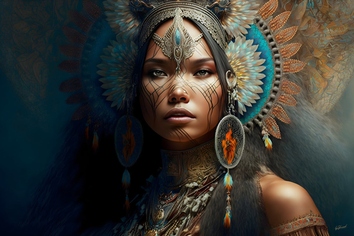 Glasschilderij 120x80cm Indiaan vrouw