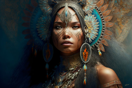 Glasschilderij 120x80cm Indiaan vrouw
