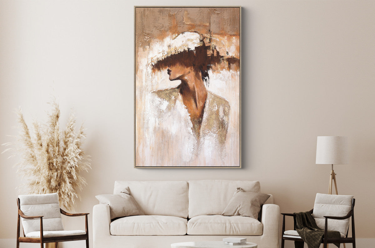 Ölgemälde «Dame mit Hut» 100 × 150 cm mit Rahmen