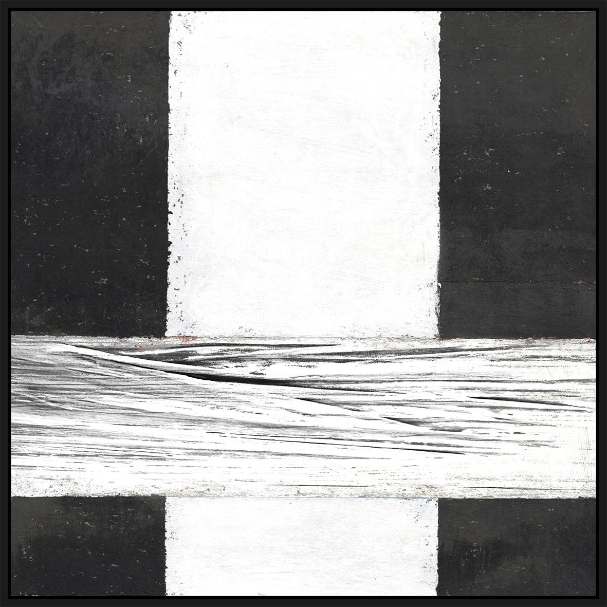 Olieverfschilderij incl. baklijst zwart 100x100cm 'White Streak' Materiaal: acrylverf+gerecycled papier