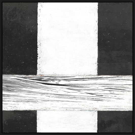 Olieverfschilderij incl. baklijst zwart 100x100cm 'White Streak' Materiaal: acrylverf+gerecycled papier