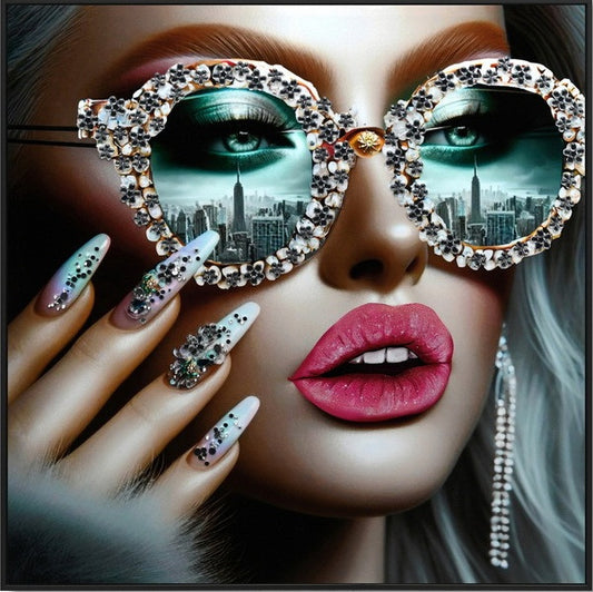 Canvas incl. lijst 63x63cm Glitter & glans finish Lady NYC
