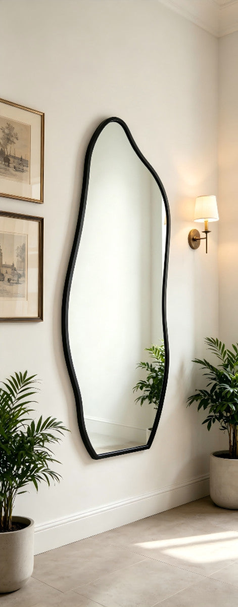 Spiegel in Wellenform Schwarz mit Aluminiumrahmen 80 × 200 cm