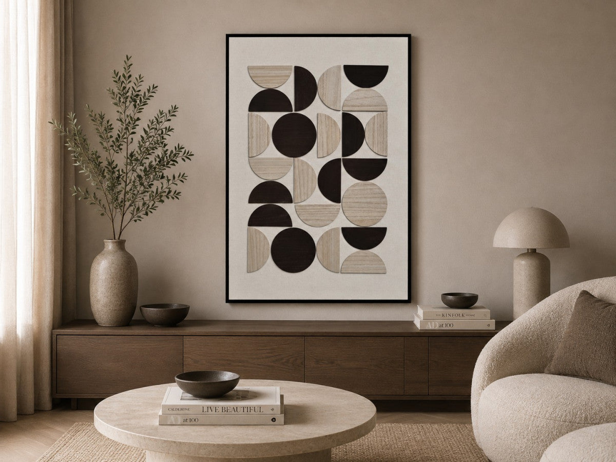 Ölgemälde «Mit Holzelementen 1» 80 × 120 cm mit Rahmen