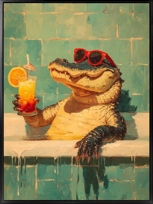 Leinwandbild «Krokodil in der Badewanne» mit Rahmen 45 × 60 cm