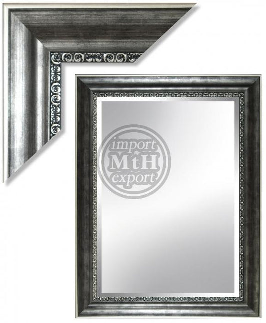 Spiegel met facet, 74x174cm incl. lijst. Zwart-Zilver