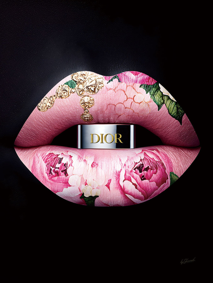 Glasschilderij 60x80cm Lippen met rozen