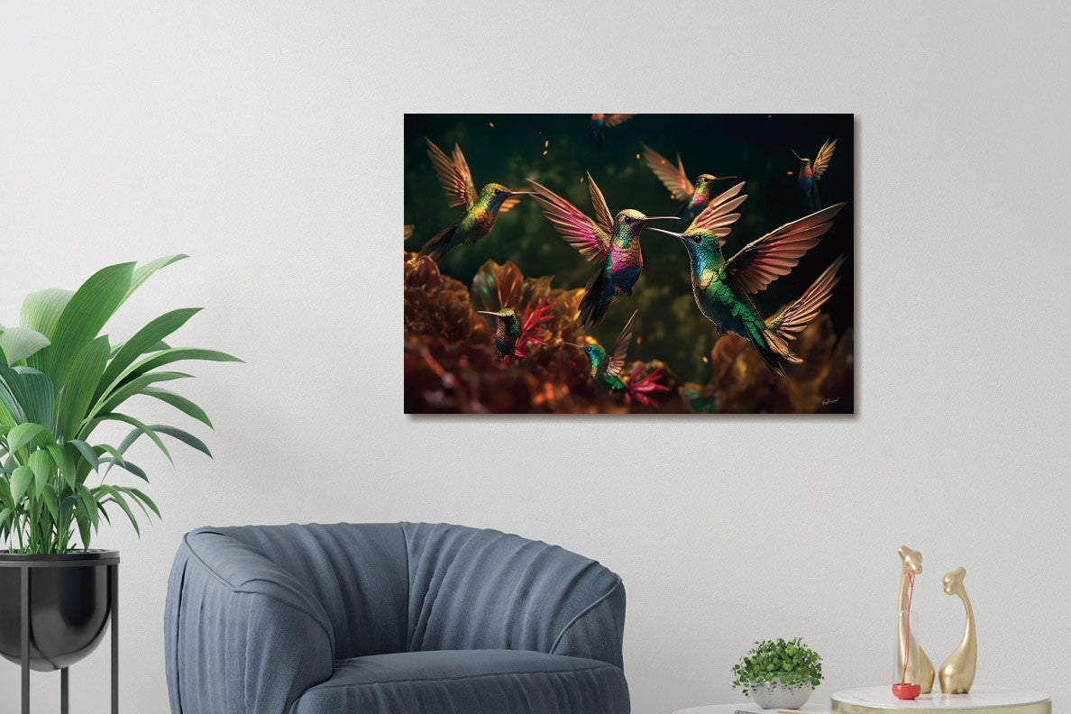 Glasbild «Bunte Kolibris» 120 × 80 cm – Ansicht 2