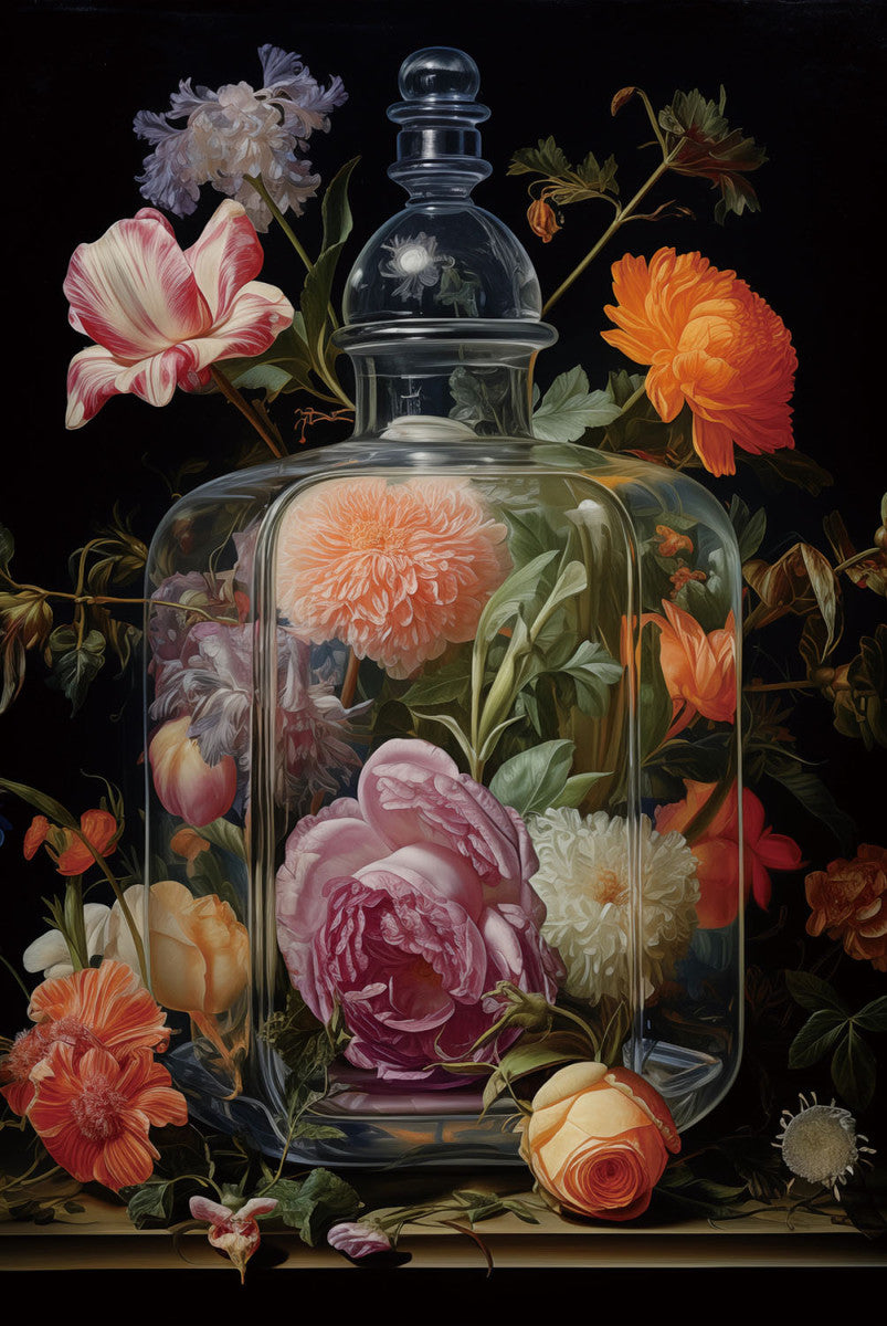 Glasbild 120x80cm Blumenstrauß in der Flasche