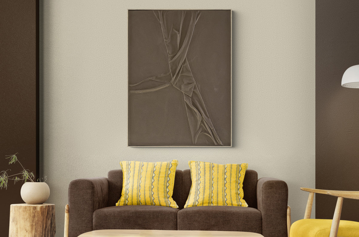 Ölgemälde «Gefaltetes Braun» 90 × 120 cm mit Rahmen, handgemalt