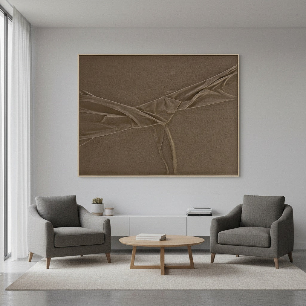 Ölgemälde «Gefaltetes Braun» 90 × 120 cm mit Rahmen, handgemalt – Ansicht 3